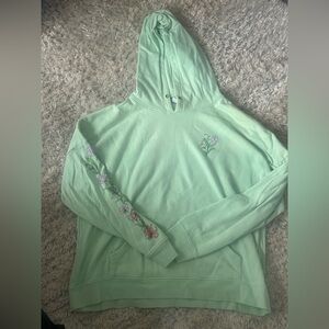 Pacsun Mint Green Hoodie with Floral Sleeve Design